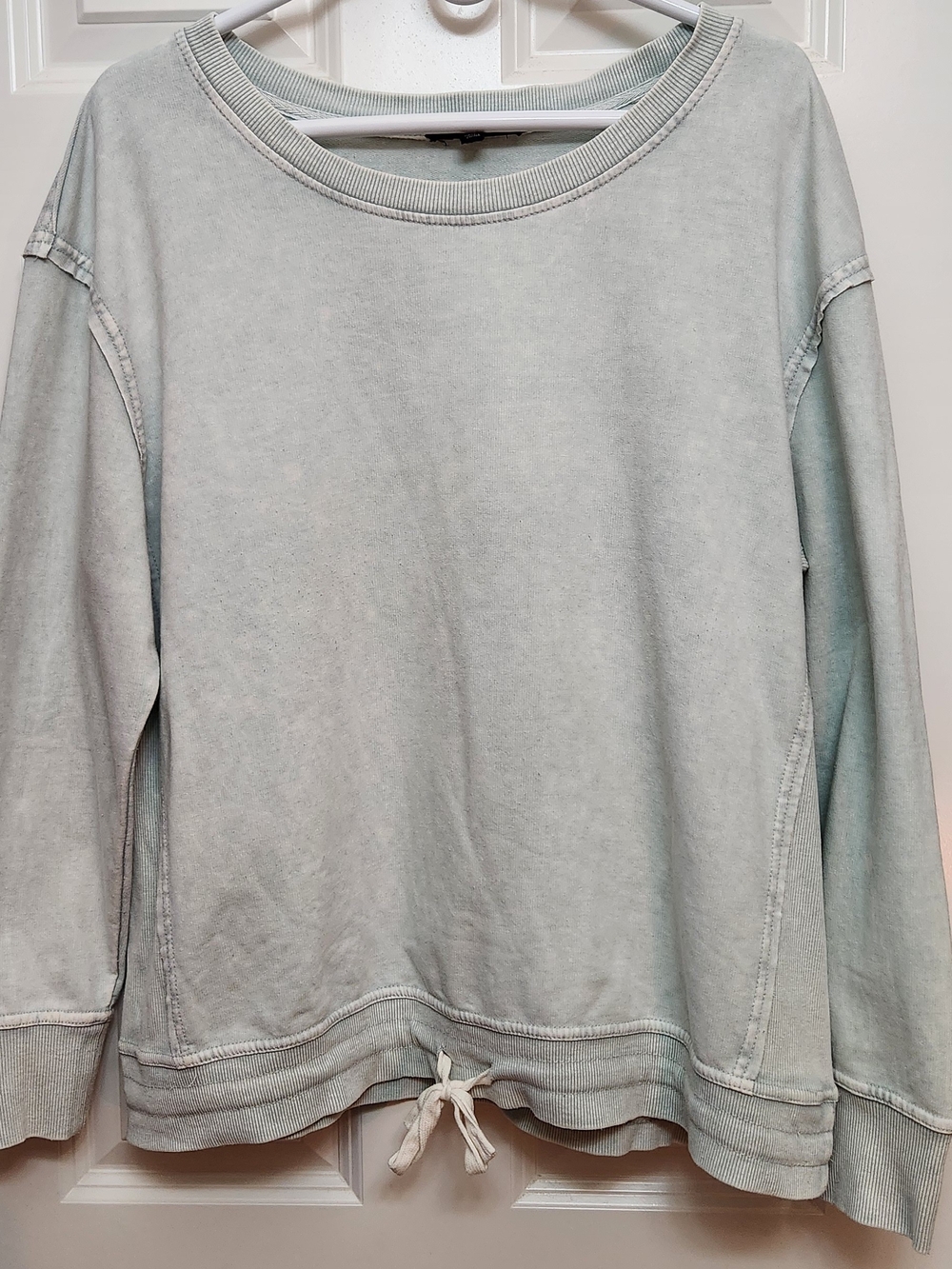 Women's Lightweight Pullover Sweatshirt- Soft Pale Light Blue, Tie Front. L.